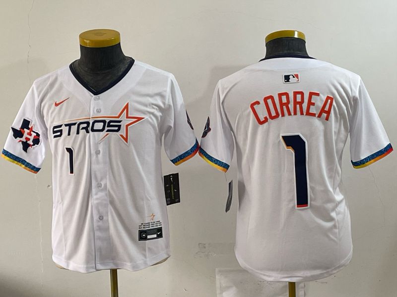 Youth 2025 Houston Astros #1 Correa White Four generations Joint Name Nike MLB Jersey style 02